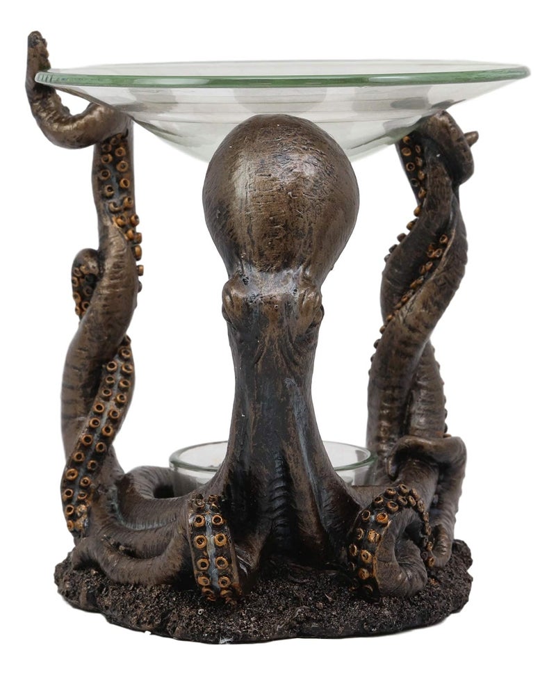Ebros Gift Ebros Nautical Ocean Marine Octopus Head and Arms Tentacles Oil Warmer Or Wax Tart Burner Aroma Scent Diffuser Tea Light Candle Holder Statue Sea Kraken Giant Octopuses Themed Decorative Figurine - Image 3